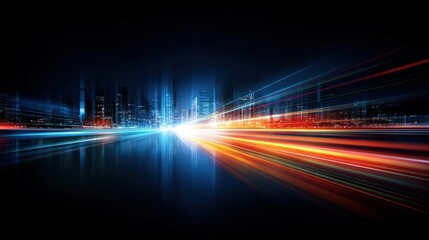 Abstract Urban Cityscape with Light Trails, Motion Blur, Modern Architecture and Dynamic Energy