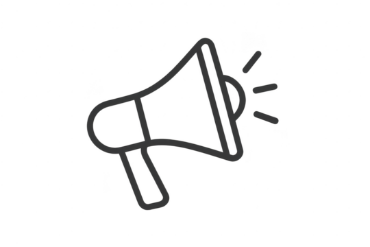 Megaphone icon, isolated on transparent background, signifying broadcast.