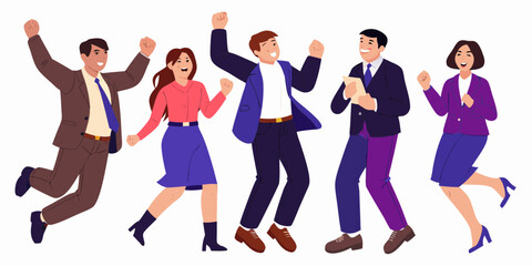 Diverse group of happy business people celebrating success and achievements together with joy