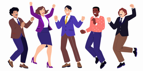 Diverse group of happy business professionals celebrating success and achievement together