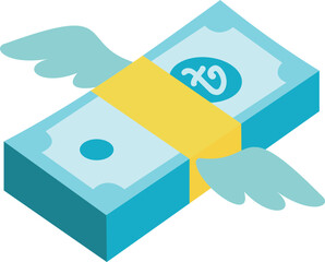 Dollar bills with wings financial loss concept