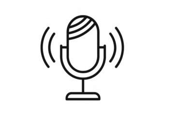 Outline microphone with sound waves icon, transparent background, isolated.