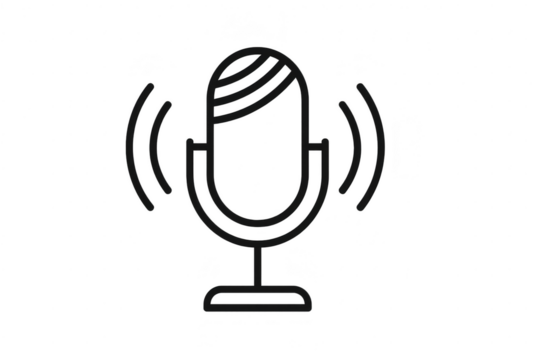 Outline microphone with sound waves icon, transparent background, isolated.