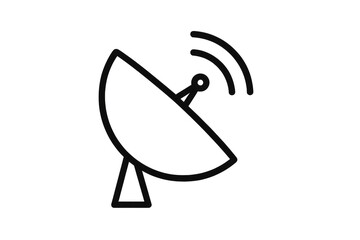 Simple satellite dish icon with signal, isolated on transparent background