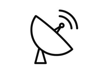 Simple satellite dish icon with signal, isolated on transparent background