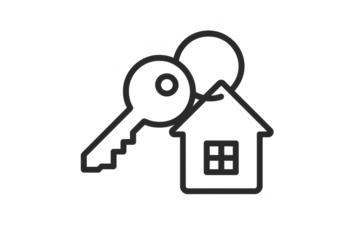Real estate house and key outline icon, isolated on a transparent background.