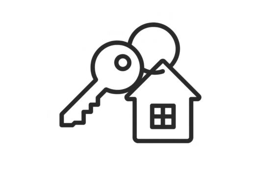Real estate house and key outline icon, isolated on a transparent background.