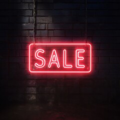 Vibrant red neon SALE sign illuminating a dark brick wall, perfect for promotions and discounts.
