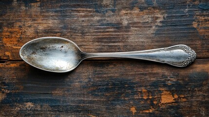 Silver Spoon on Dark Wooden Table for Culinary Photography