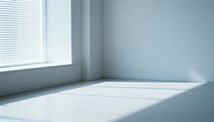 Empty Room Interior with Natural Light Streaming Through Blinds, Minimalist Design and Neutral Tones