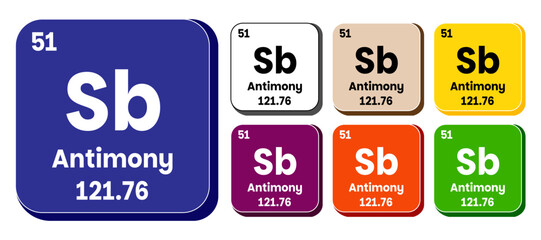 Sb, Antimony element vector icon set, periodic table element. Vector illustration EPS 10 File. Isolated on white background.