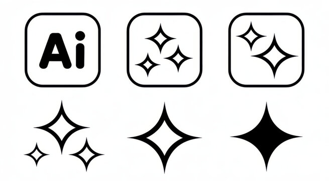 Icons showing adobe illustrator and various star sparkle effects designs on transparent background silhouette