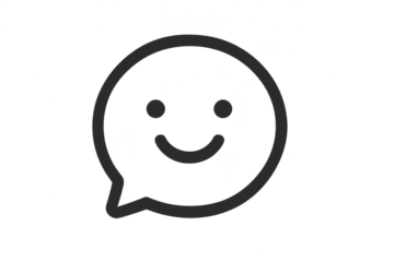 Simple black smiling face in speech bubble, isolated on transparent background