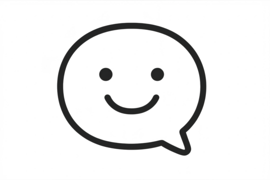 Smiling speech bubble icon isolated on transparent background, outline style