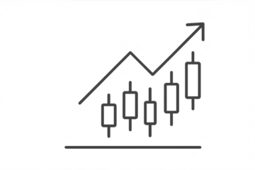 Candlestick chart showing an upward trend isolated on a transparent background
