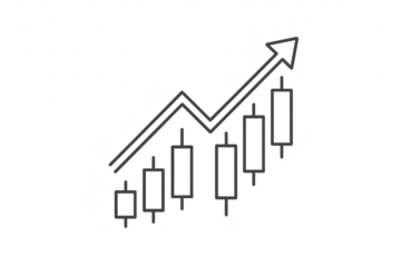 Hand-drawn candlestick chart isolated on transparent backdrop showing growth trend