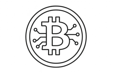 Bitcoin logo with circuit pattern isolated on transparent background, line art