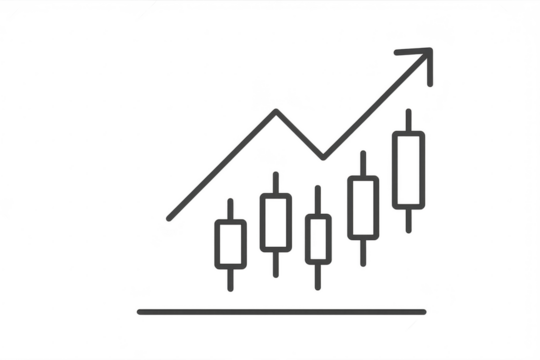 Candlestick chart showing an upward trend isolated on a transparent background
