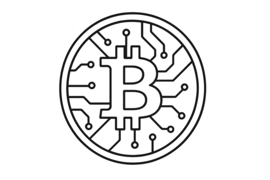 Line art Bitcoin symbol isolated on transparent background for web design
