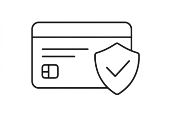 Secured credit card with shield and checkmark, isolated on transparent background