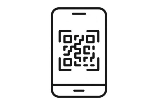 Smartphone outline displaying QR code, isolated on transparent background scan