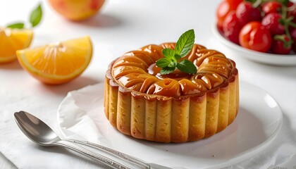 Elegant Mooncake Dessert with Fruit