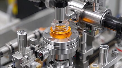 Fototapeta premium Advanced Automation in Industrial Manufacturing with Precision Machinery and Transparent Components