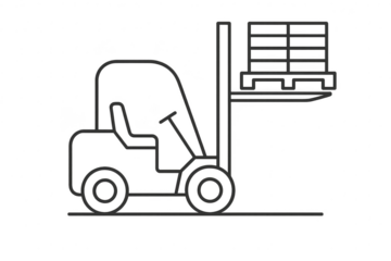 Forklift line drawing with pallet isolated on transparent background, icon