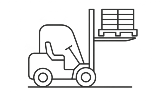 Forklift line drawing with pallet isolated on transparent background, icon