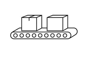 Logistics conveyor belt with two boxes, isolated on transparent background