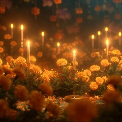 Day of the Dead Altar: Marigolds and Candles