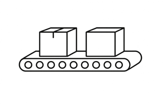 Logistics conveyor belt with two boxes, isolated on transparent background - Powered by Adobe