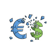 Euro and Dollar signs getting crashed next to each other 
