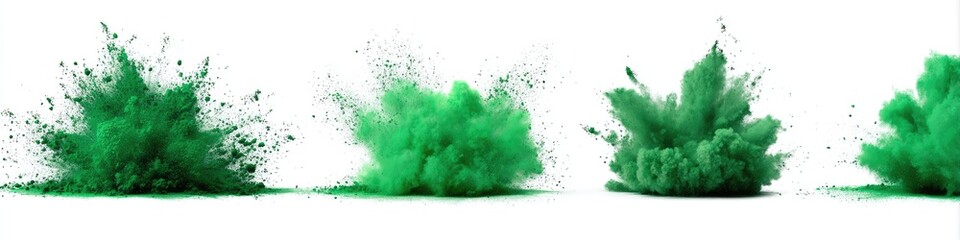 Four bursts of vibrant green powder