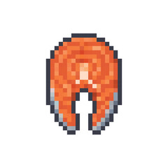  pixel art Salmon steak 8 bit icon vector  for game, logo