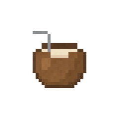  pixel art coconut  8 bit icon vector  for game, logo