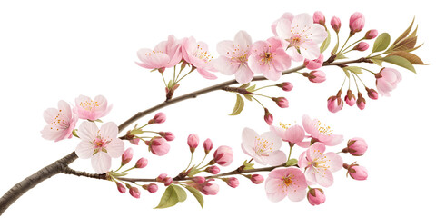 Obraz premium Beautiful cherry blossom branch with pink flowers and buds captured in spring, showcasing nature's delicate beauty and vibrant colors