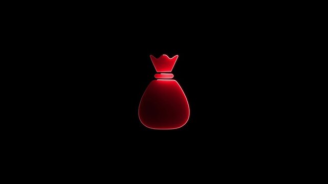 Red glowing money bag icon with a drawstring on a black background symbol finance