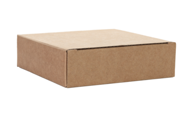 Thin kraft cardboard box, isolated on transparent background. Minimal, eco-friendly packaging concept, versatile for storage, gifts, shipping, and product presentation