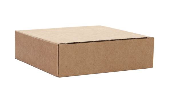 Thin kraft cardboard box, isolated on transparent background. Minimal, eco-friendly packaging concept, versatile for storage, gifts, shipping, and product presentation