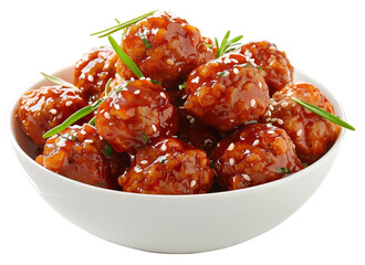 Pork meatballs in bowl isolated on white background png transparent clipart.