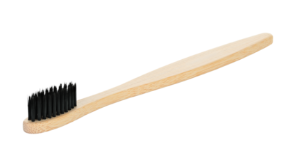 Bamboo toothbrush, isolated on transparent background, full focus for sharp detail. Eco oral care accessory, sustainable hygiene tool for daily dental cleaning routine