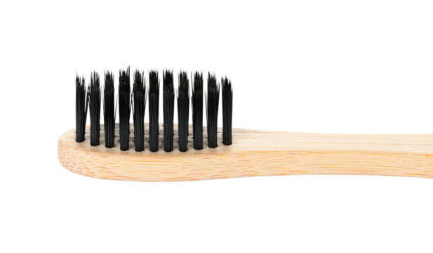 Bamboo toothbrush, isolated on transparent background, full focus for sharp detail. Eco oral care accessory, sustainable hygiene tool for daily dental cleaning routine
