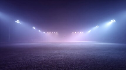 Illuminated Stadium at Night with Fog, Creating an Eerie and Atmospheric Sports Venue Scene
