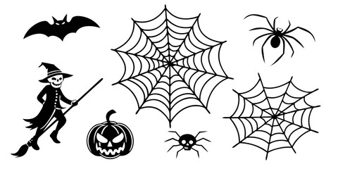 Black spider web cartoon illustration. Great for Halloween posters, decorations, spooky stickers, and holiday themed graphic design projects.