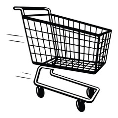 Black Silhouette Vector of Shopping Cart in Motion