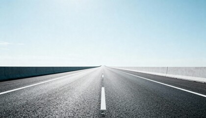 Fototapeta premium Endless Asphalt Highway Under a Clear Blue Sky, Representing Journeys, Opportunities and the Open Road