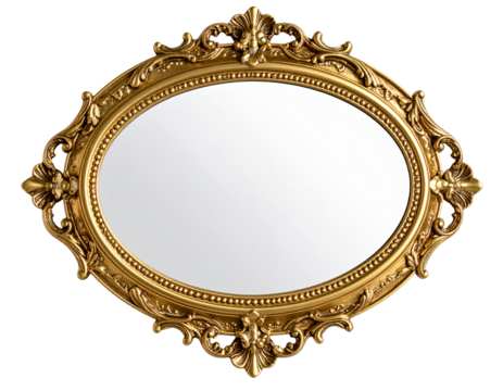 Vintage Golden Hand Mirror with Ornate Oval Frame, Isolated on Transparent Background” - Powered by Adobe