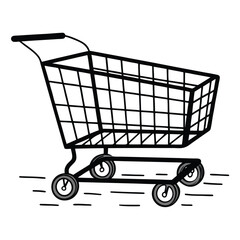 Black Silhouette Vector of Shopping Cart with Wheels
