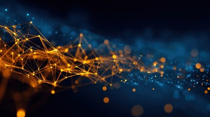 Abstract Network Connections Forming Plexus Structure with Orange and Blue Glowing Light Effects in a Dark Environment